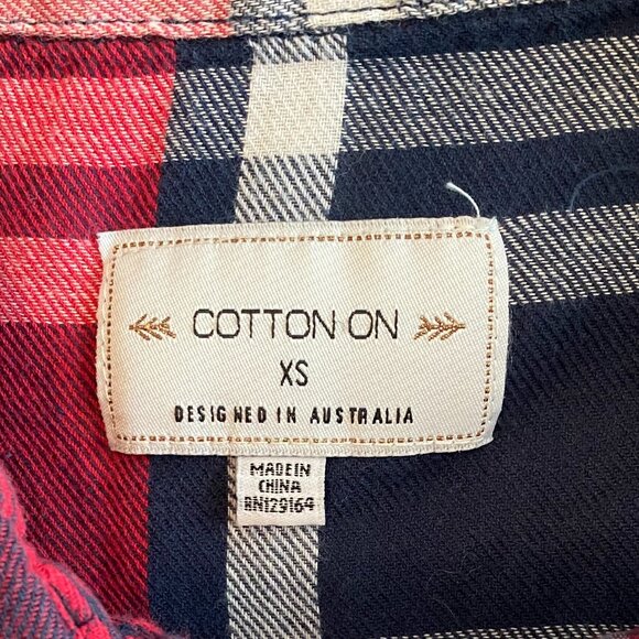Cotton On shirt Women's Extra Small red navy plaid button down boyfriend - Picture 8 of 8